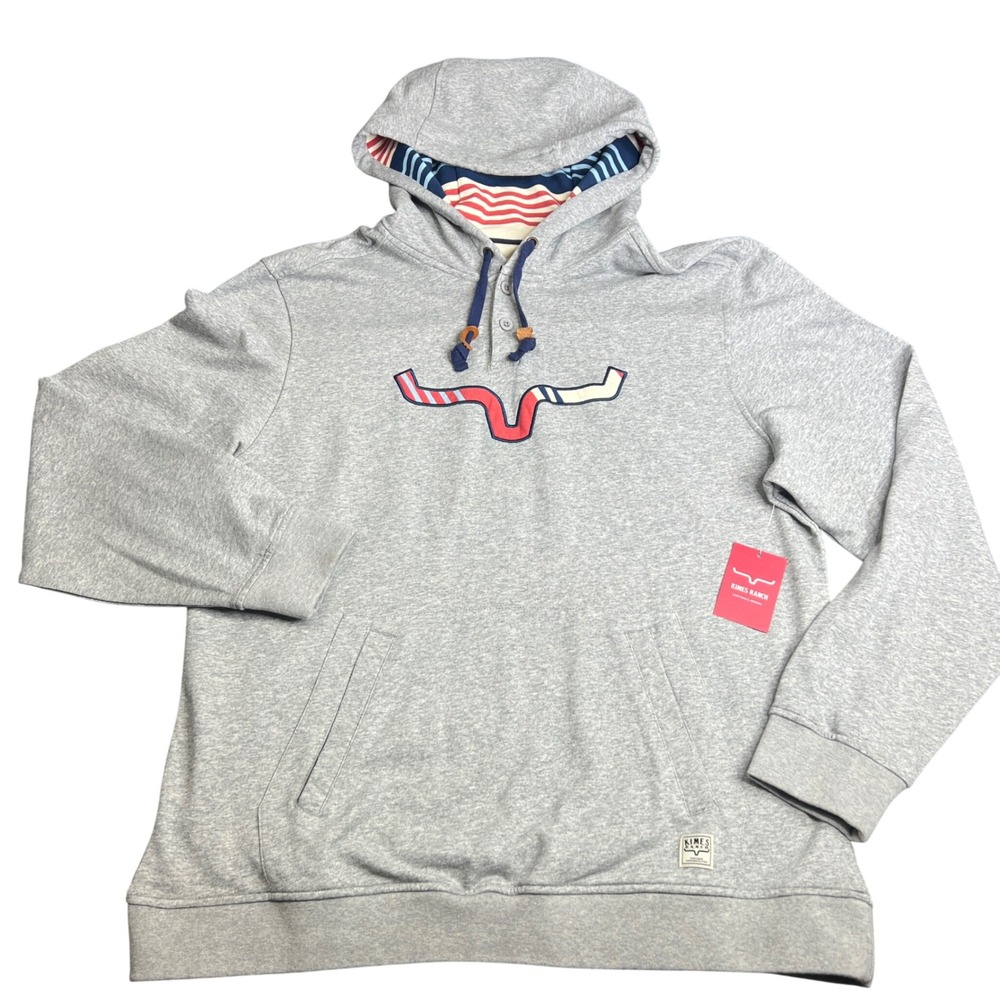 Kimes Ranch Anson Hood Grey Heather Western Henley Hoodie XL NWT Mens